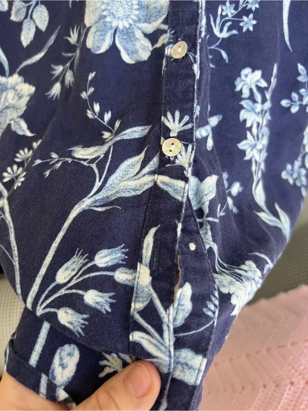 Laura Ashley Navy and Light Blue Floral Button-Down Shirt - Picture 4 of 5